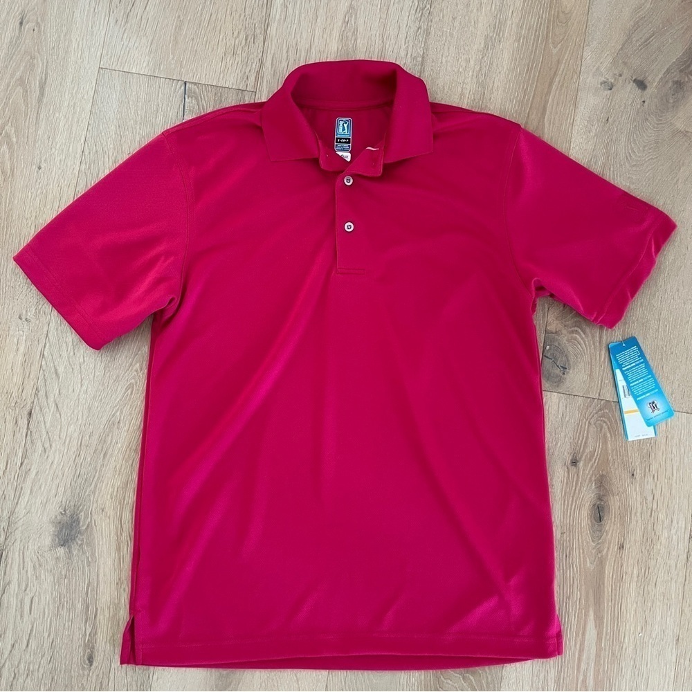PGA Tour Shirt Sz S Mens Red Golf Polo Shirt Dry Wicking Airflux NEW *H25
